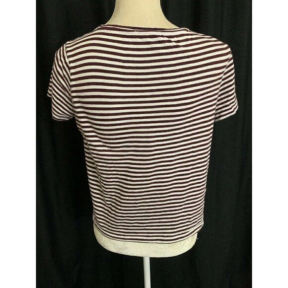 Zara Womens Purple Plum White Striped Short Sleeve Top T Shirt V Neck Small - Picture 4 of 6